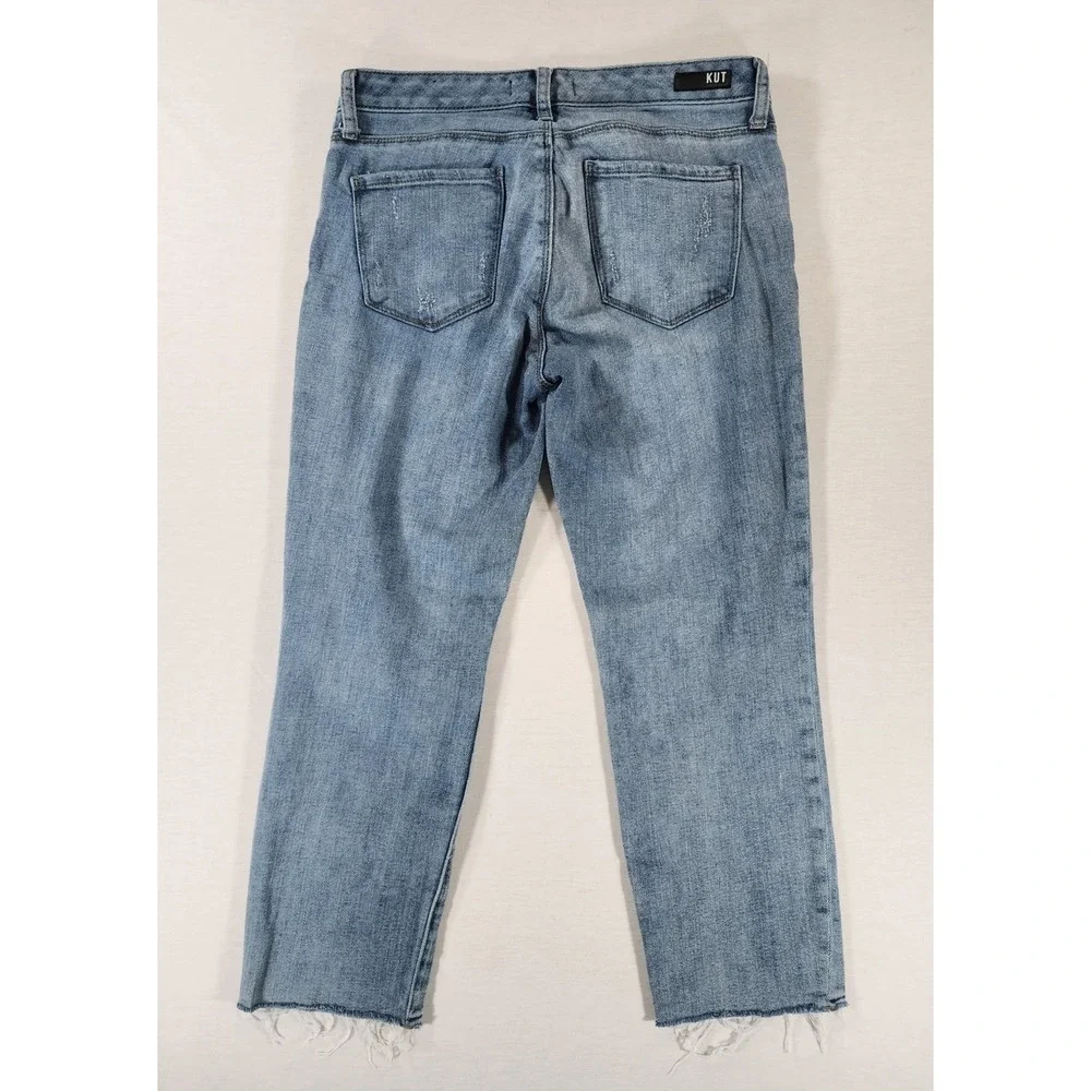 Kut from the Kloth Reese Crop Jeans Womens 6 Straight Ankle Distressed‎ Raw Hem